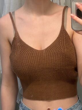 Brown Knit Cropped Cami Tank – Mauve Brown – One Size / Stretch Fit